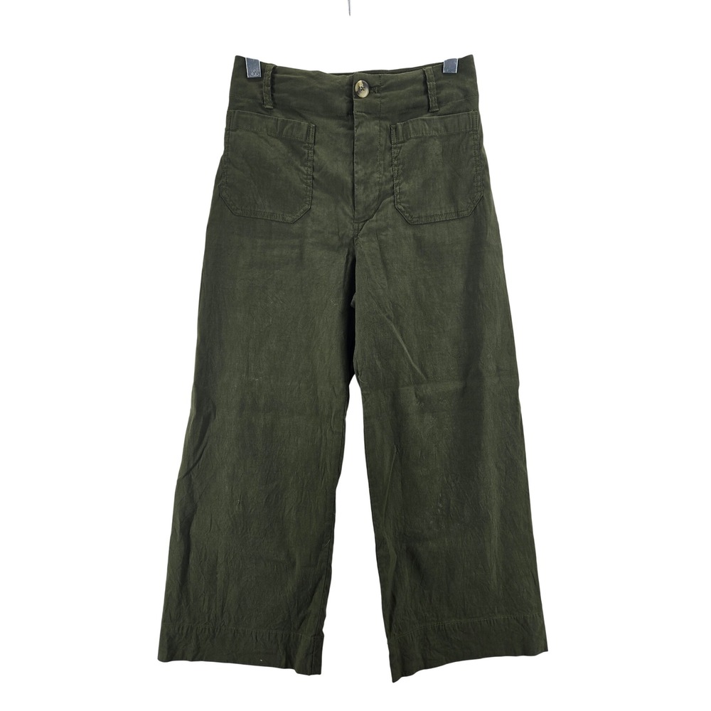 Maeve Anthropologie The Colette Wide Leg Pants Moss Green Linen Blend Size 28